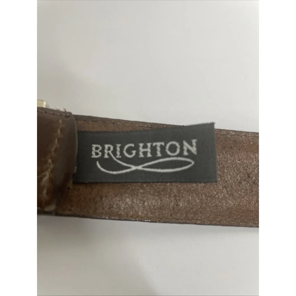 Brighton Womens Brown Leather Belt Sz S‎ 30-32 Silver Cowgirl Western Decorative